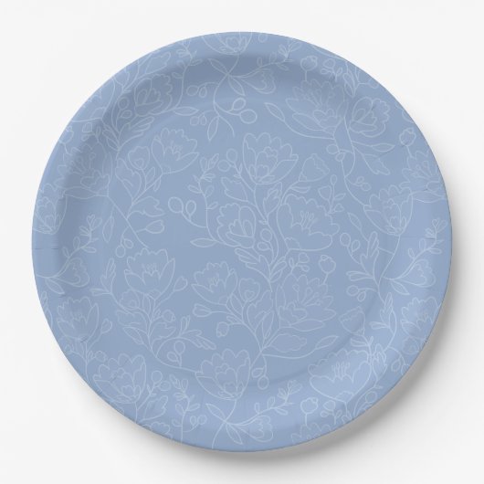Blue Floral Bridal Shower Paper Dinner Plates ペーパープレート (正面)
