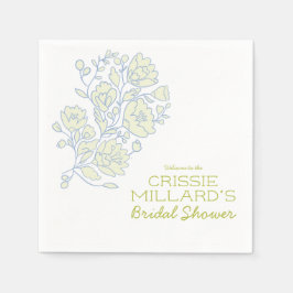 Blue Floral Bridal Shower Paper Napkins スタンダードカクテルナプキン