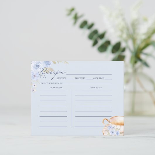 Blue Floral Bridal Shower Recipe Card  (スタンド正面)