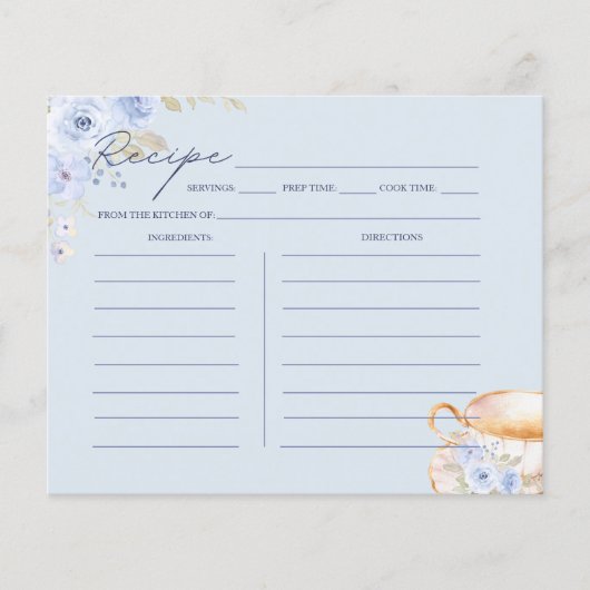 Blue Floral Bridal Shower Recipe Card  (正面)