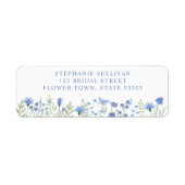  Blue Floral Bridal Shower Return Address ラベル (正面)