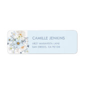 Blue Floral Bridal Shower Return Address Label ラベル (正面)