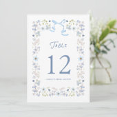 Blue Floral Bridal Shower Table Number Card 招待状 (スタンド正面)