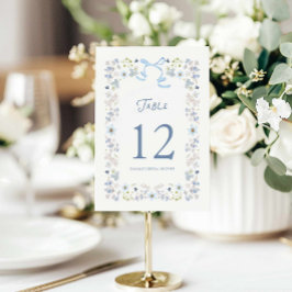 Blue Floral Bridal Shower Table Number Card 招待状