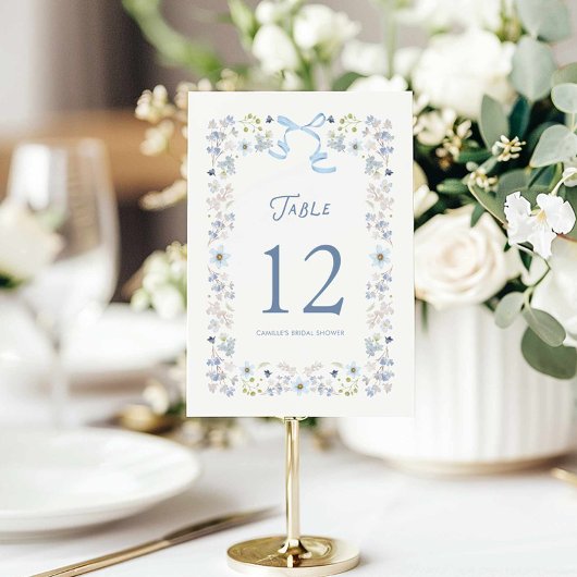 Blue Floral Bridal Shower Table Number Card 招待状
