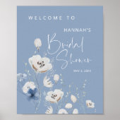 Blue Floral Bridal Shower Welcome Sign ポスター (正面)