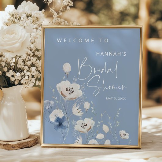 Blue Floral Bridal Shower Welcome Sign ポスター