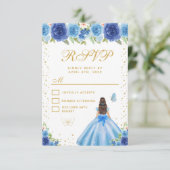 Blue Floral Brunette Hair Princess Sweet Sixteen 出欠カード (スタンド正面)