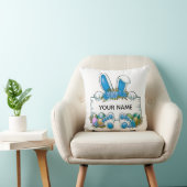 Blue Floral Bunny Ears Easter Name Sign Graphic クッション (椅子)