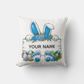 Blue Floral Bunny Ears Easter Name Sign Graphic クッション (正面)