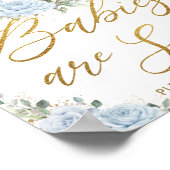 Blue Floral Bunny Rabbit Moon Babies are Sweet ポスター (角)