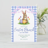 Blue Floral Bunny Watercolor Gingham Ribbon Easter 招待状 (スタンド正面)
