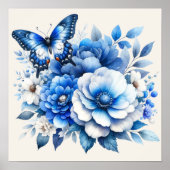 Blue Floral Butterfly Cottage  ポスター (正面)