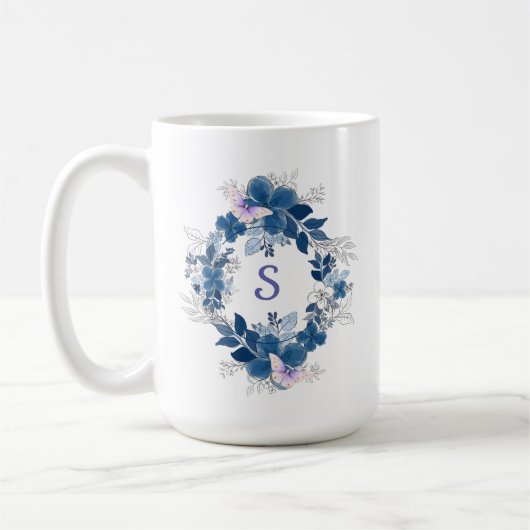 Blue Floral Butterfly Mug コーヒーマグカップ (左)