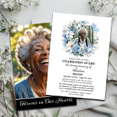 Blue Floral Celebration Of Life 2 Photos Funeral  招待状