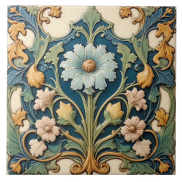Blue Floral Ceramic Tile タイル
