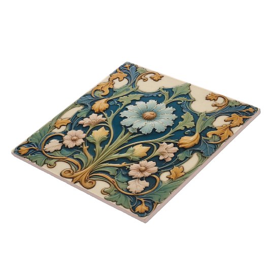Blue Floral Ceramic Tile タイル (側面)
