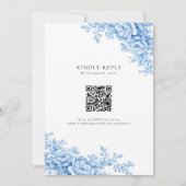 Blue Floral Chinoiserie 2-sided QR Code Monogram 招待状 (裏面)