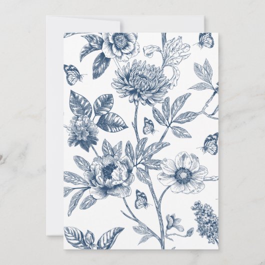 Blue Floral Chinoiserie Christian Wedding  招待状 (裏面)