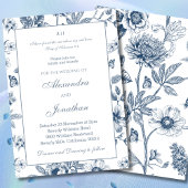 Blue Floral Chinoiserie Christian Wedding  招待状