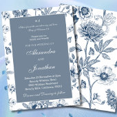Blue Floral Chinoiserie Christian Wedding 招待状