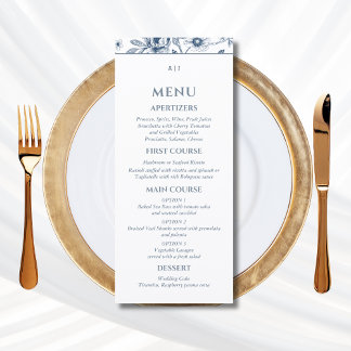 Blue Floral Chinoiserie Christian Wedding Menu メニュー