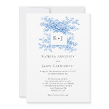 Blue Floral Chinoiserie Classing Monogram Elegant