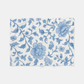 Blue Floral Chinoiserie Peony Pattern Fleece Blank フリースブランケット (正面(横))