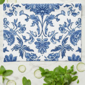 Blue Floral Chinoiserie White Watercolor キッチンタオル (折り畳み)