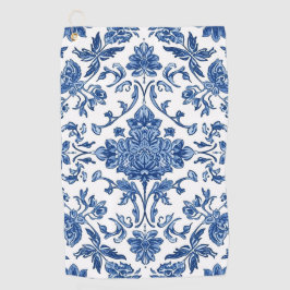 Blue Floral Chinoiserie White Watercolor ゴルフタオル