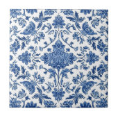 Blue Floral Chinoiserie White Watercolor タイル (正面)