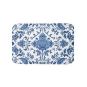 Blue Floral Chinoiserie White Watercolor バスマット (正面)