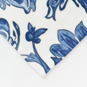 Blue Floral Chinoiserie White Watercolor フリースブランケット (角)