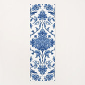 Blue Floral Chinoiserie White Watercolor ヨガマット (正面)