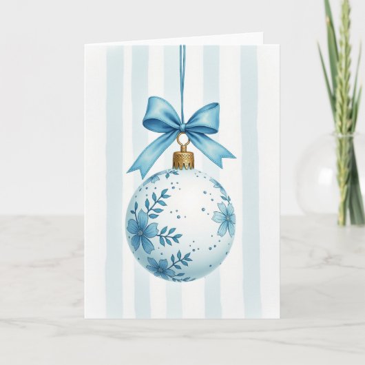 Blue Floral Christmas Ornament Card カード (正面)