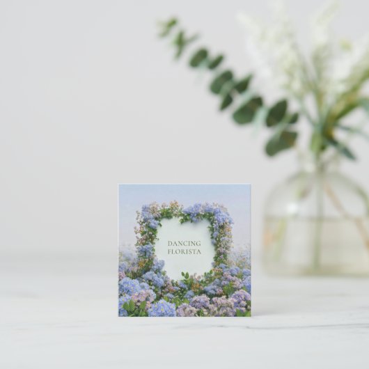 Blue Floral Cluster Geometric Frame Whimsical スクエア名刺 (スタンド正面)