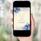 Blue floral cream silver 25th wedding anniversary 招待状