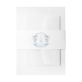 Blue Floral Crest Monogram Wedding  招待状ベリーバンド