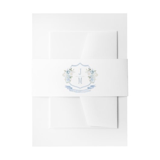 Blue Floral Crest Monogram Wedding  招待状ベリーバンド (正面例)