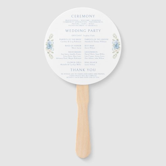 Blue Floral Crest Monogram Wedding Program ハンドファン (裏面)