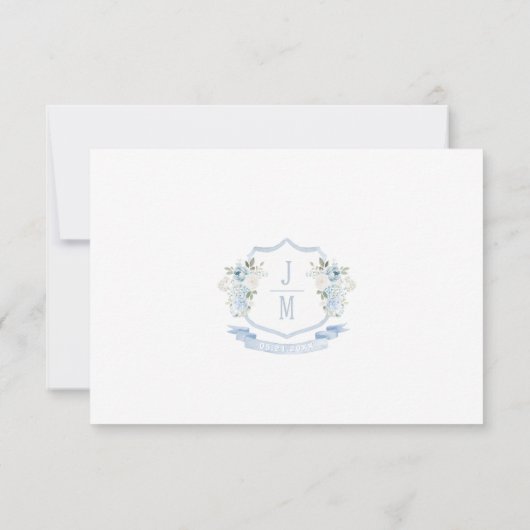 Blue Floral Crest Monogram Wedding RSVP Cards (裏面)