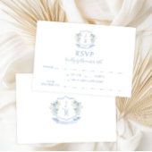 Blue Floral Crest Monogram Wedding RSVP Cards