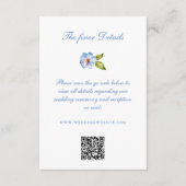 Blue Floral Crest Wedding Details QR Code エンクロージャーカード (正面)