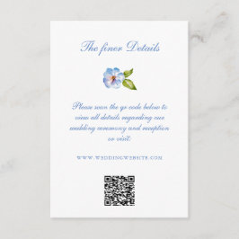 Blue Floral Crest Wedding Details QR Code エンクロージャーカード