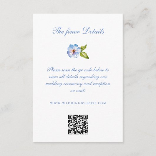 Blue Floral Crest Wedding Details QR Code エンクロージャーカード (正面)