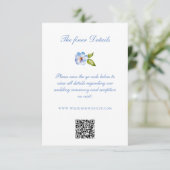 Blue Floral Crest Wedding Details QR Code エンクロージャーカード (スタンド正面)