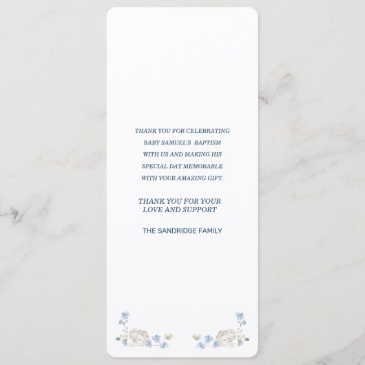 Blue Floral Cross Baptism メニュー (裏面)