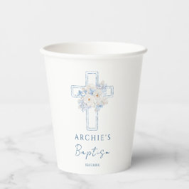 Blue Floral Cross Baptism 紙コップ