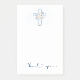 Blue Floral Cross Baptism/Christening Thank You  ポストイット