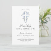 blue floral cross first holy communion invitation 招待状 (スタンド正面)